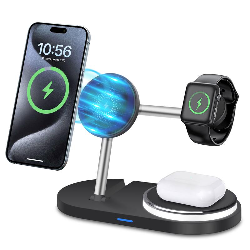 FDGAO 3 in 1 Wireless Charging Station for Apple Magnetic Charger Stand for iPhone 16 15 14 13 12, 15W Foldable Fast Charging Station for Apple Watch Ultra 10 9 8 7 6 5 SE 4 3 2,Airpods Pro 3 2