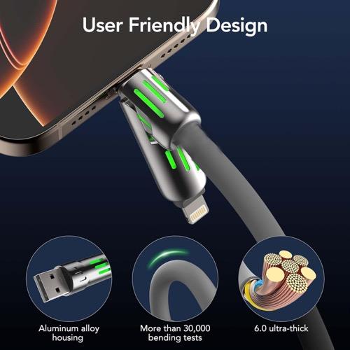 4-in-1 USB Charging Cable, fast charging cable USB A+ TYPE C + Lightning Multi national aluminum alloy cable management suitable for iPhone 16 15 14 Samsung Galaxy, Android Phones & Tablets iPad Pro Smartphone Cellphone Mobile Electronic,fashion trends