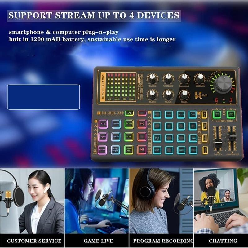 Podcast Equipment Bundle, Podcast Microphone & USB Rechargeable K300 Sound Card, Audio Interface for Recording, Singing, Streaming Media and Games