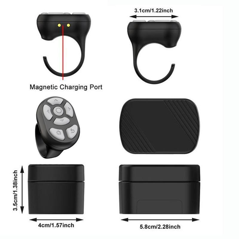 Wireless Remote Control Ring with Digital Display Charging Case, 1 Count Rechargeable 7 Keys Ring Clicker for Smartphone Tablet, Selfie Video Controller for Cell Phone