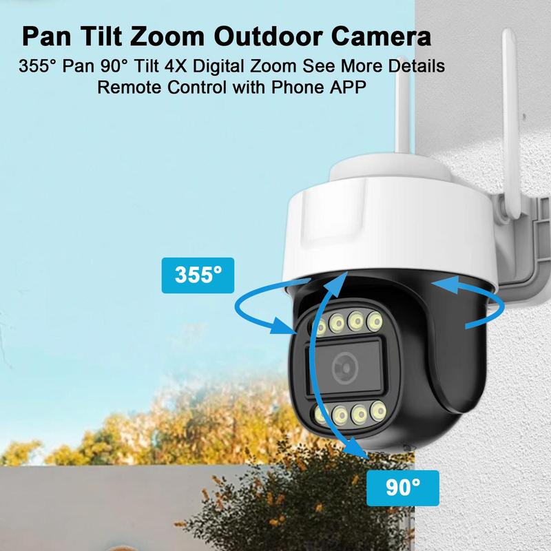 2K Outdoor Waterproof Ball Camera, 2.4G WiFi Camera with 8 Lights, AI Human Tracking, PTZ 360 Degree View, Two-way Voice Intercom, Local Storage Card + Cloud Storage Video Recording