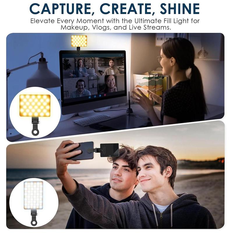 Rechargeable Selfie LED Light Clip for iPhone, Android & Tablets - Perfect for Live Streaming, Makeup, Vlogs, Video Calls, Zoom, YouTube, TikTok, Photography & Phone Accessories