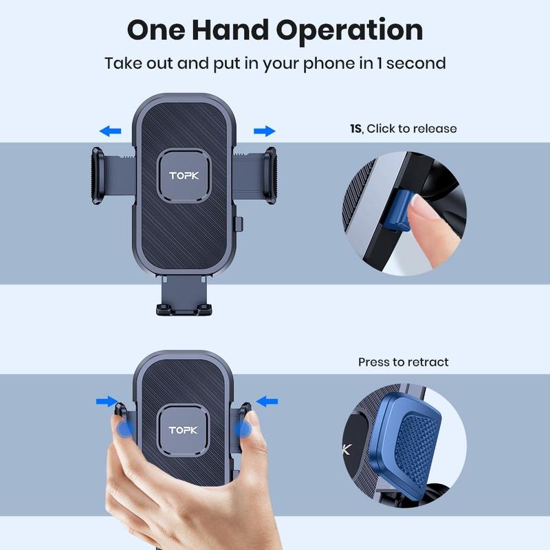 TOPK Car Phone Holder Mount, Car Phone Holder with Adjustable Arm, Durable Comprehensive Adjustment Car Phone Holder for Dashboard