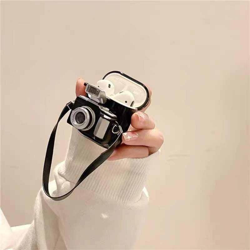 Retro Camera Design Earphone Case With Lanyard for Music Festival, 1 Count Shockproof Vintage Camera Decorative Earphone Protective Cover Compatible With AirPods 1 2 3 Pro Pro2