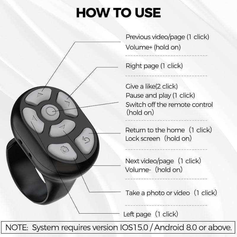 Wireless Remote Control Ring with Digital Display Charging Case, 1 Count Rechargeable 7 Keys Ring Clicker for Smartphone Tablet, Selfie Video Controller for Cell Phone