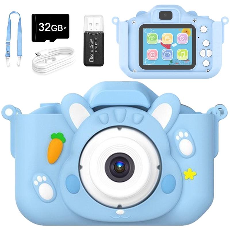 Children's selfie camera toy, cute rabbit model digital camera, 32g TF card, suitable for 3-12 years old children, HD 1080P