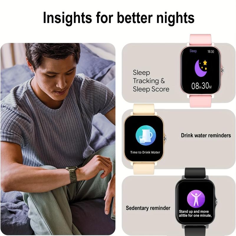 2024 Smart Watch 1.85-Inch TFT Touch Screen Fitness Tracker, with Call Function, Movement and Calorie Tracking, Notification, Multi-Function, USB Charging, Non-Waterproof, Alloy Body, Silicone Strap, 180 MA MAh Battery