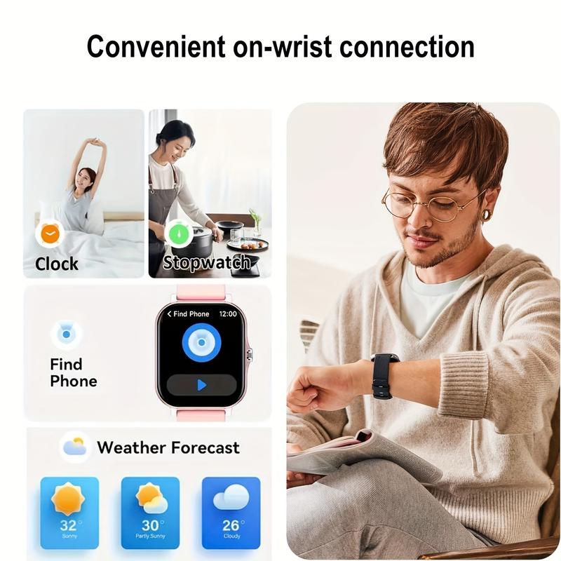 2024 Smart Watch 1.85-Inch TFT Touch Screen Fitness Tracker, with Call Function, Movement and Calorie Tracking, Notification, Multi-Function, USB Charging, Non-Waterproof, Alloy Body, Silicone Strap, 180 MA MAh Battery