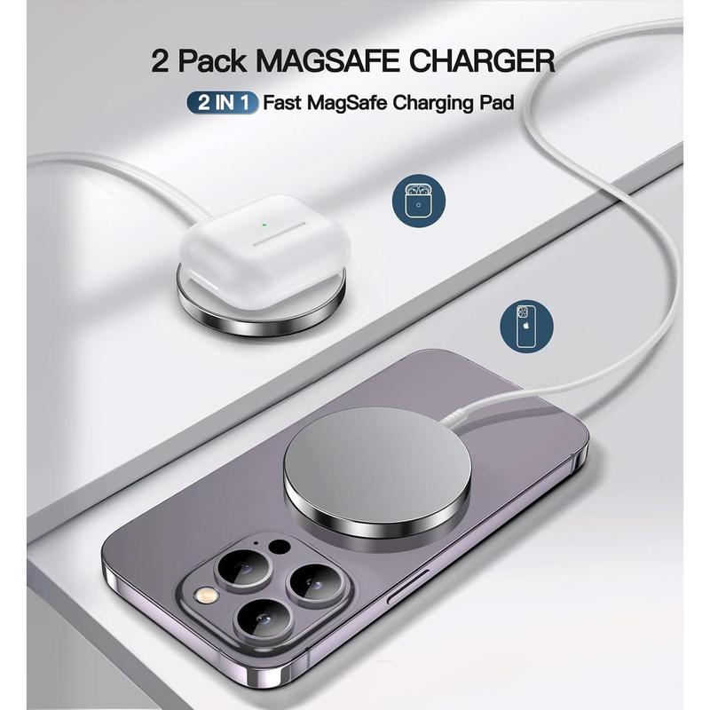 Magnetic Wireless Charger 15W Fast Mag Safe Charger for Cell Phone 16 Pro Max 16 Pro 16 Plus 16 15 14 13 12 Series 2 Pack Charging Pad for AirPods 3 2 Pro 2 Pro Mag-Safe Original Replacement