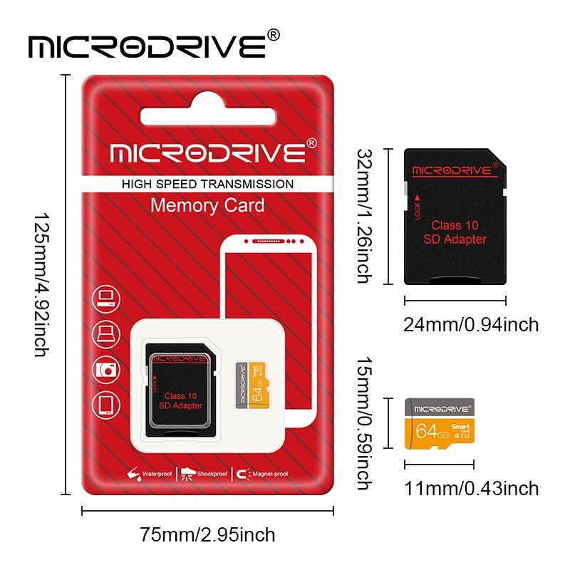 MICRODRIVE Micro SD Card, 1 Count 4GB 8GB 16GB 32GB 64GB 128GB U3 Class 10 Memory Card, Micro SD Card with SD Adapter, Memory Card for Camera, Phone, Computer