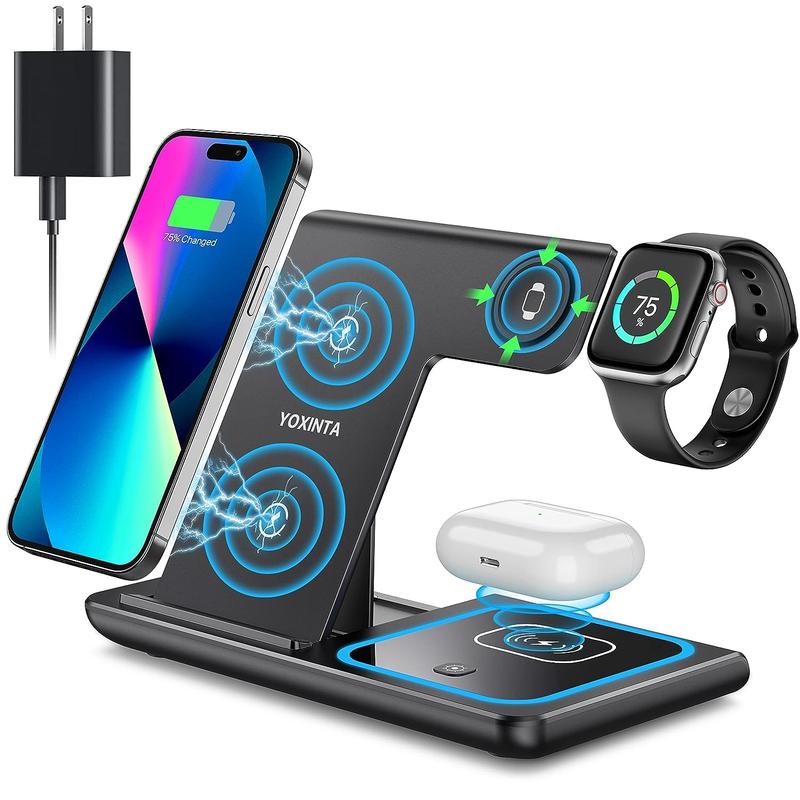 GY-Z5G 3 in 1 Wireless Charging Station, Fast Wireless Charger Standfor iPhone 15 14 13 12 11 Pro Max XS XR X 8 Plus,for Apple Watch 8 7 6 5 4 3 2 SE, forAirPods 3 2 Pro Cellphone Devices Smartphone Mobile Electronic