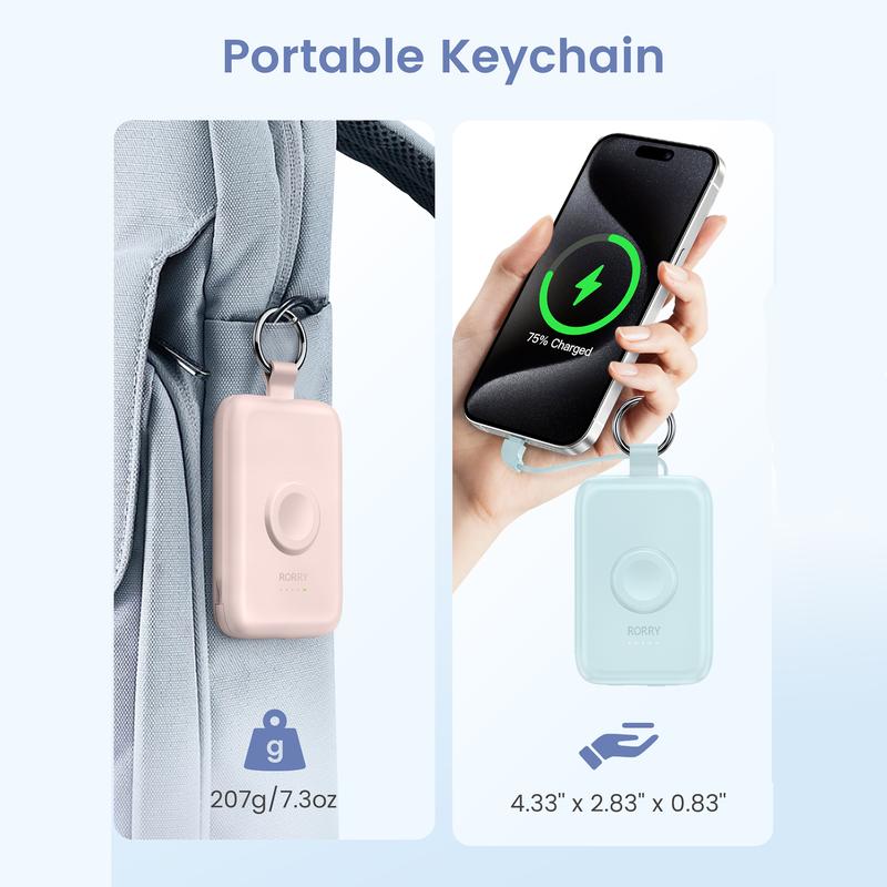 2024 New 10000mAh PD 20W Fast Charging Portable Mobile Power with Built-in Cable, Travel Mobile Power [with Keychain] for iPhone 15 14 13 12 11 and Apple Watch Ultra 9 8 7 6 5 4 3 2 Smartphone