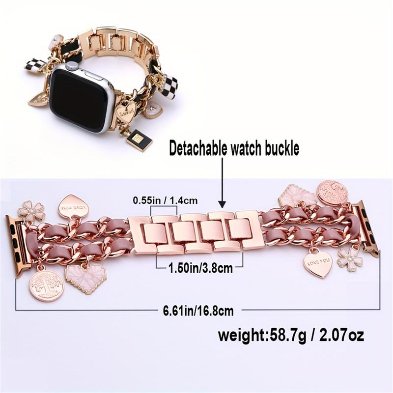 Elegant Handwoven Detachable Charm Watch Band for Apple Watch Ultra SE 1-9 with Adjustable Synthetic-Leather Strap and Deployant Clasp - Women's Durable iWatch Bracelet Accessory