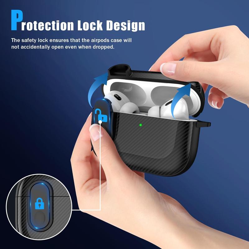 for Airpod Pro Case (2023 2022 2019) with Lock, Carbon Fiber Black Airpods Pro 2nd Generation 1st Generation Case (USB-C Lightning Cable) Black Switch