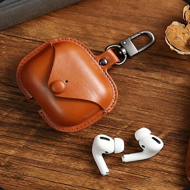 Vintage Portable Earphone Case with Keychain, PU Leather Earphone Protective Cover, Earphone Accessories Compatible with Airpods