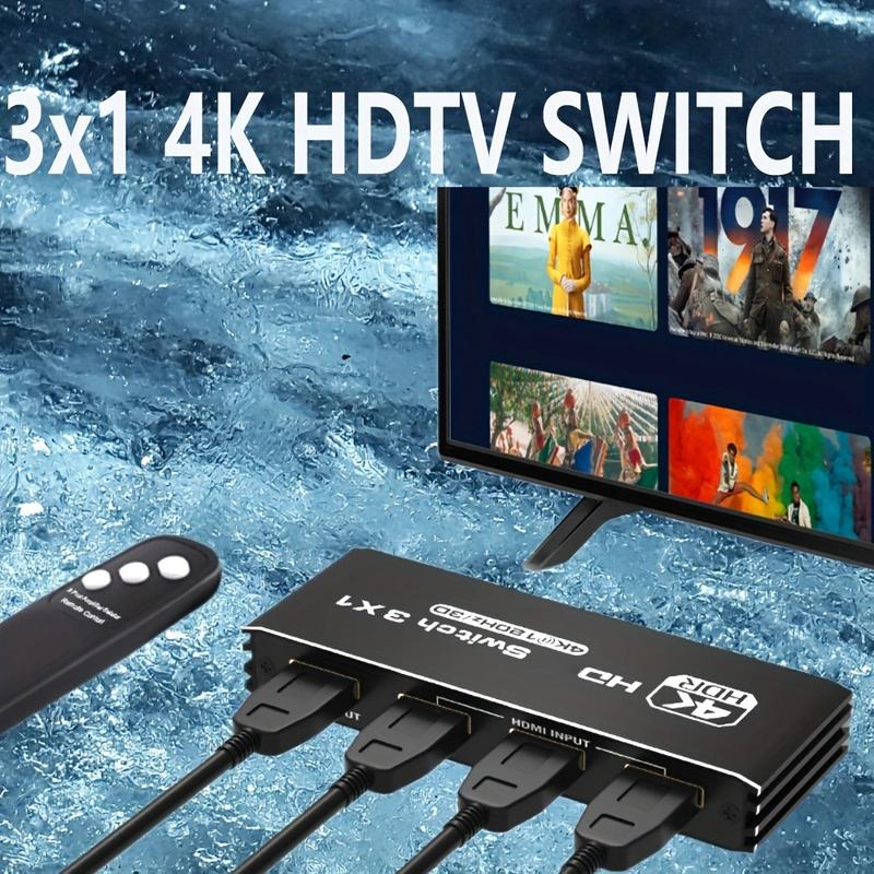 3 Ports 8K HDMI 2.1 Switch 3 in 1 Out 4K@120Hz 8K@30Hz HDMI Switcher Splitter with Remote, Support VRR ALLM Auto-Switching HDR 10 Dolby Vision Avmos, for PS5 4, Xbox, PC, Apple TV HDMI to USB 3.0 Video Capture Card