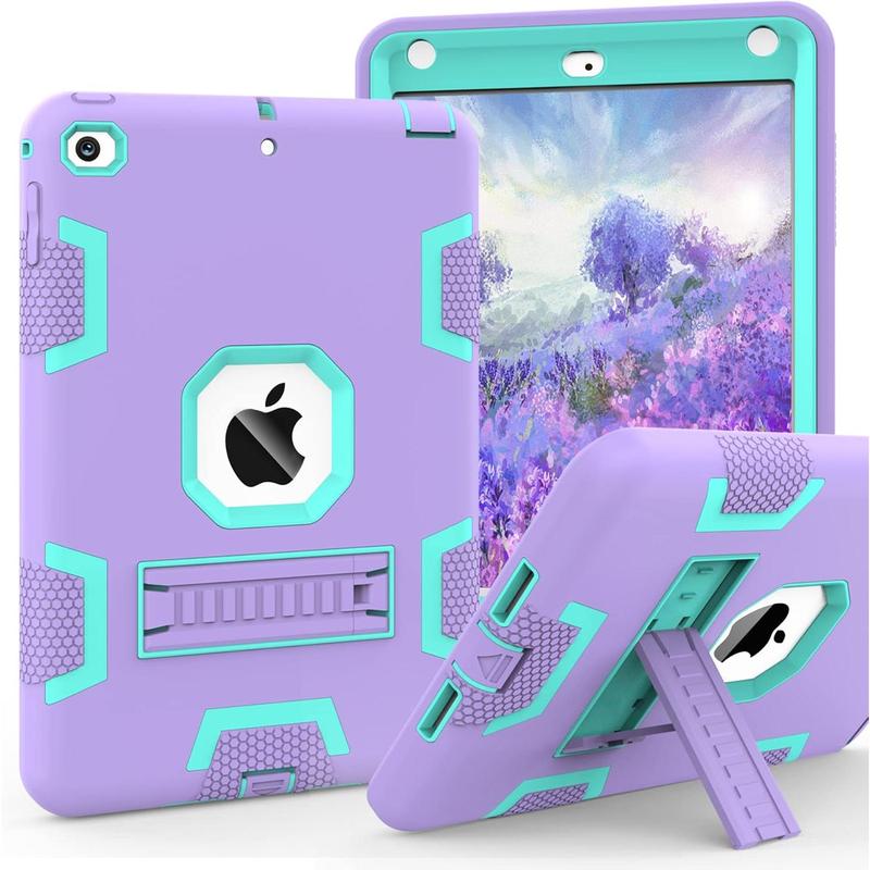 CCMAO iPad Mini 5 Case 2019, iPad Mini 4 Case 2015, Heavy Duty Shockproof Hybrid Protective Cover for iPad Mini 5th 4th Generation 7.9 inch, for Kids Girls Child, Purple+Green