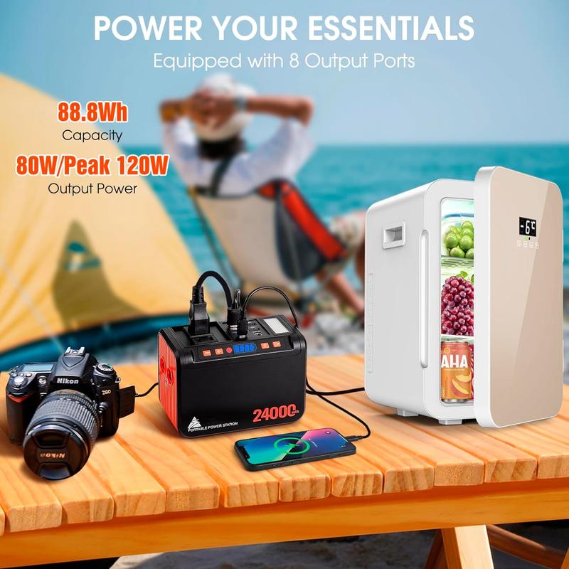 88Wh Portable Power Station. AC DC USB ports. For camping & emergency. No solar panel. Charger Charging