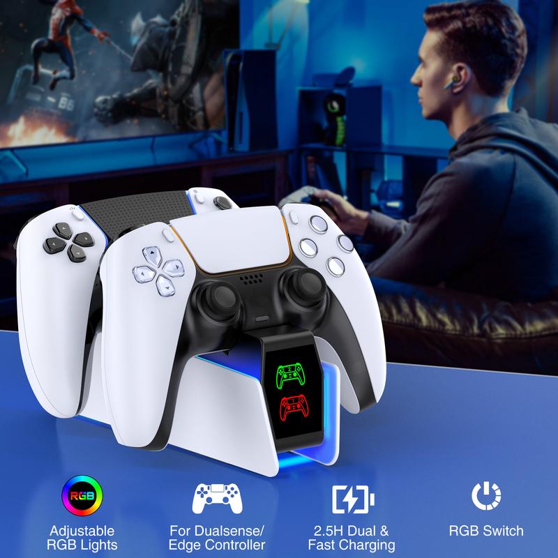 PS5 Controller Charger Station for Playstation 5 Dualsense Controllers with LED Light Dual Stand Charger Dock, PS5 Controller Charging Station Accessories for Playstation 5 Faceplates DualSense Edge