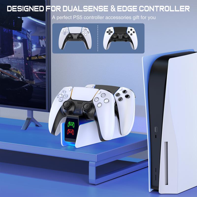 PS5 Controller Charger Station for Playstation 5 Dualsense Controllers with LED Light Dual Stand Charger Dock, PS5 Controller Charging Station Accessories for Playstation 5 Faceplates DualSense Edge