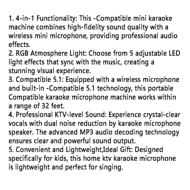 Portable Wireless Karaoke Speaker with Microphone, USB Rechargeable Bluetooth-compatible Speaker with LED Light, Universal Wireless Speaker & Microphone Set for Home & Outdoor