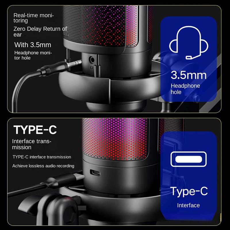 Gaming USB Microphone with Noise Cancellation Mute Gain Monitoring Boom Arm for Streaming Podcast YouTube PC PS4 PS5 Mac