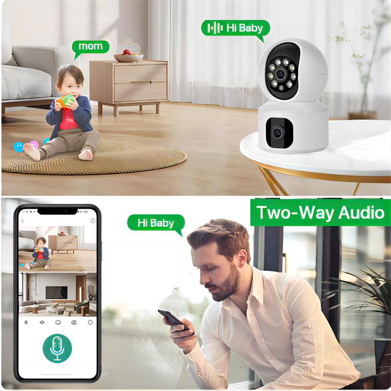 2K 360° Panoramic Dual-lens Indoor Security Camera, Smart 2.4G WiFi Camera with Night Vision, Motion-Detection & Two-way Audio Security Camera