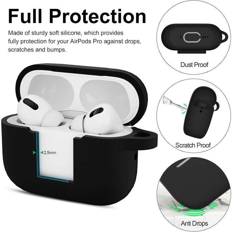 for AirPods Pro 2nd 1st Generation Case Cover with , Protective Soft   Accessories for  AirPods Pro  Case 2022 2019, Front LED Visible, Black