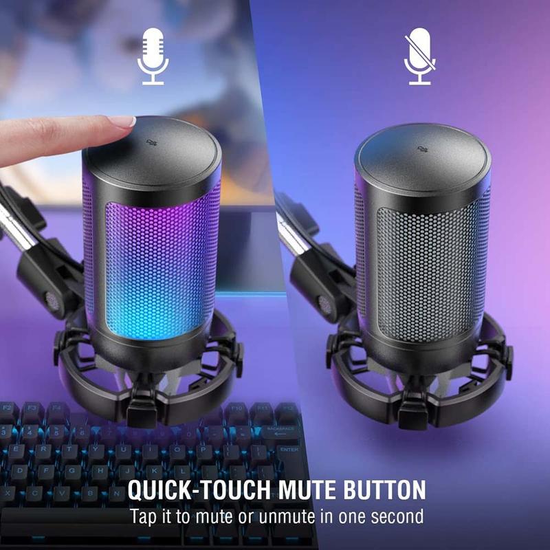 Gaming USB Microphone with Noise Cancellation Mute Gain Monitoring Boom Arm for Streaming Podcast YouTube PC PS4 PS5 Mac