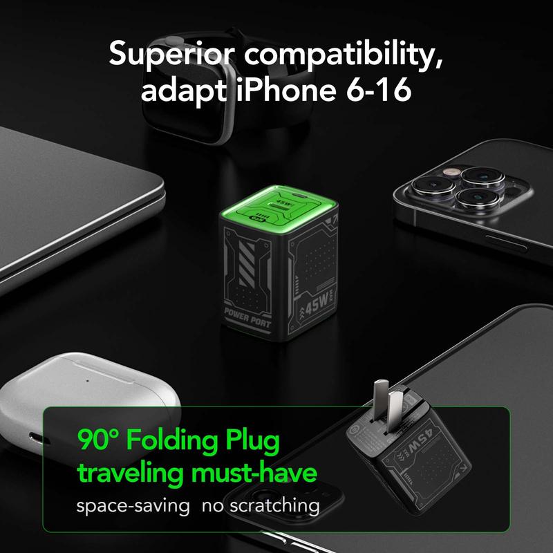 mfish 45W USB C Charger Block, Foldable PPS Fast Charger for iPad iPhone 16 15 and More Series, Supports Super Fast Charging PD3.0