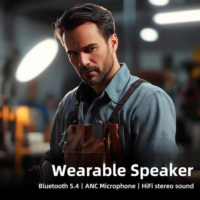 Wearable Bluetooth Speaker Clip on with Mic for Calls and Music 12H Playtime for Outdoor Travel Working Audio Magnetic small speaker Cable Crystal