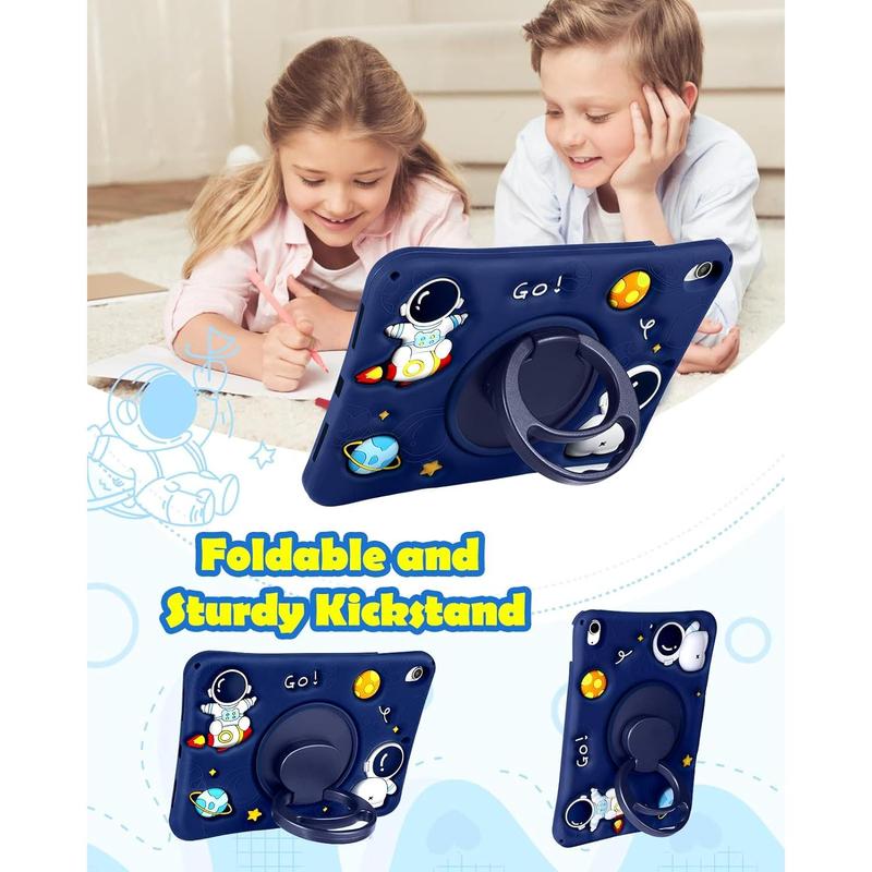 for iPad 10th Generation Case 10.9 Inch Boys Cute Astronaut Cover Kawaii 3D Cartoon Spacemen Cool Funny with  Handle Stand + Strap Soft Silicone Funda for Apple iPad 10th Gen Cases