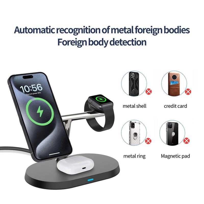 PDKUAI 3 in 1 15W Magnetic Wireless Charger Stand, Multifunctional Fast Charging Station for iPhone 16 15 14 13  12 Pro Max Plus Apple Watch 10 9 8 SE 7 6 5 4 3 2 AirPods Pro 2  3 4