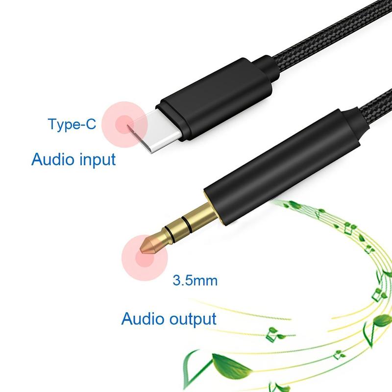 Type C To 3.5mm AUX Cable, Type C To 3.5mm AUX Audio Adapter, Suitable For Car, Speaker, Headset & Devices with AUX Interface