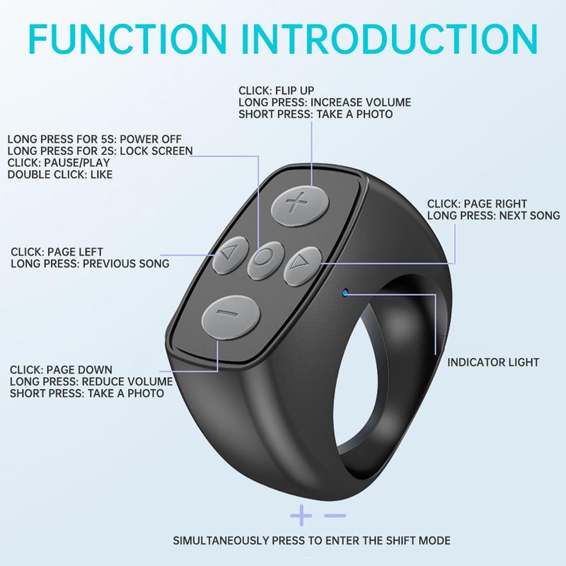 Scrolling Ring for Remote Control for, Page Turner, Camera Video E-book Recording Remote, iPhone, iPad, iOS, Android Selfie Smartphone