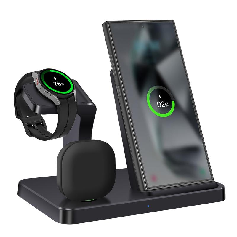 Wireless Charging Station for Samsung Devices, 3 in 1 Fast Charging Stand for Galaxy S24 S23 S22 S21 S20,Note 20 10& Galaxy Buds, Wireless Charger for Galaxy Watch 7 6 5 Pro 5 4 3 Active 2 1