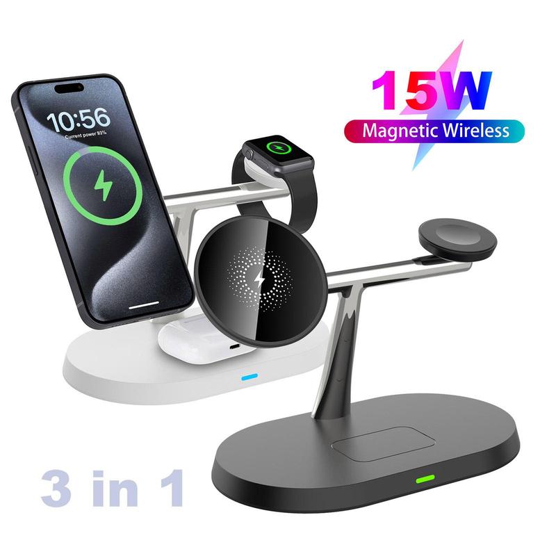 PDKUAI 3 in 1 15W Magnetic Wireless Charger Stand, Multifunctional Fast Charging Station for iPhone 16 15 14 13  12 Pro Max Plus Apple Watch 10 9 8 SE 7 6 5 4 3 2 AirPods Pro 2  3 4