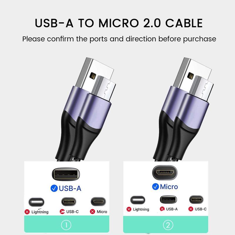 5V 2.4A USB A To Micro Fast Charging Cable, 1 Count Durable Nylon Braided Charger Cord, Phone Accessories Compatible with Galaxy S7 S6 J7 Edge Note 5, MP3 and More