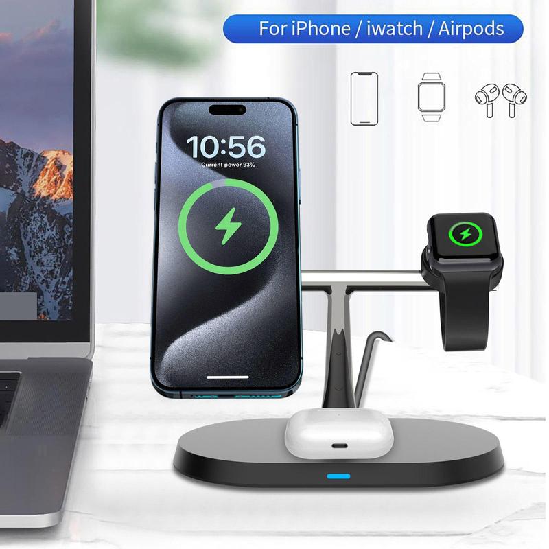 PDKUAI 3 in 1 15W Magnetic Wireless Charger Stand, Multifunctional Fast Charging Station for iPhone 16 15 14 13  12 Pro Max Plus Apple Watch 10 9 8 SE 7 6 5 4 3 2 AirPods Pro 2  3 4