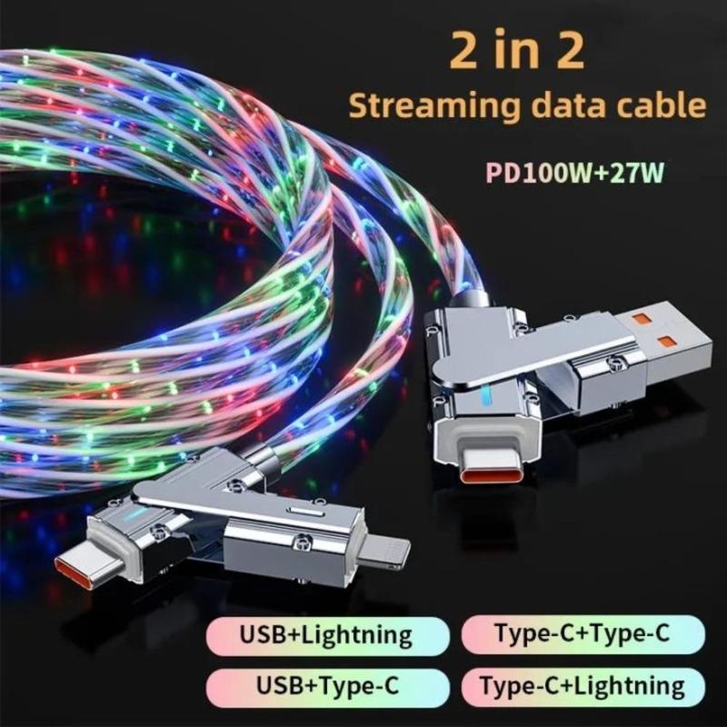 120W 4 In 1 Luminous Portable Charger Data Cable, Multifunctional Anti-broken Phone Charger Cable, Phone Accessories for iPhone Android Cellphone, Smartphone Charging Cable