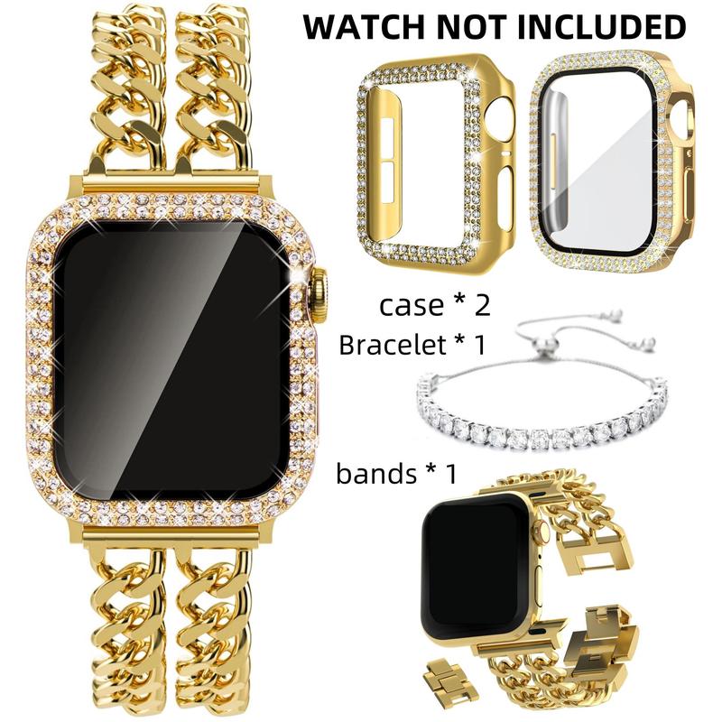 Watch Band & Watch Case & Bracelet Set, Including 1 Replacement Watch Band, 2 Bling Watch Case & 1 Bracelet for Apple Watch (Watch Not Included)