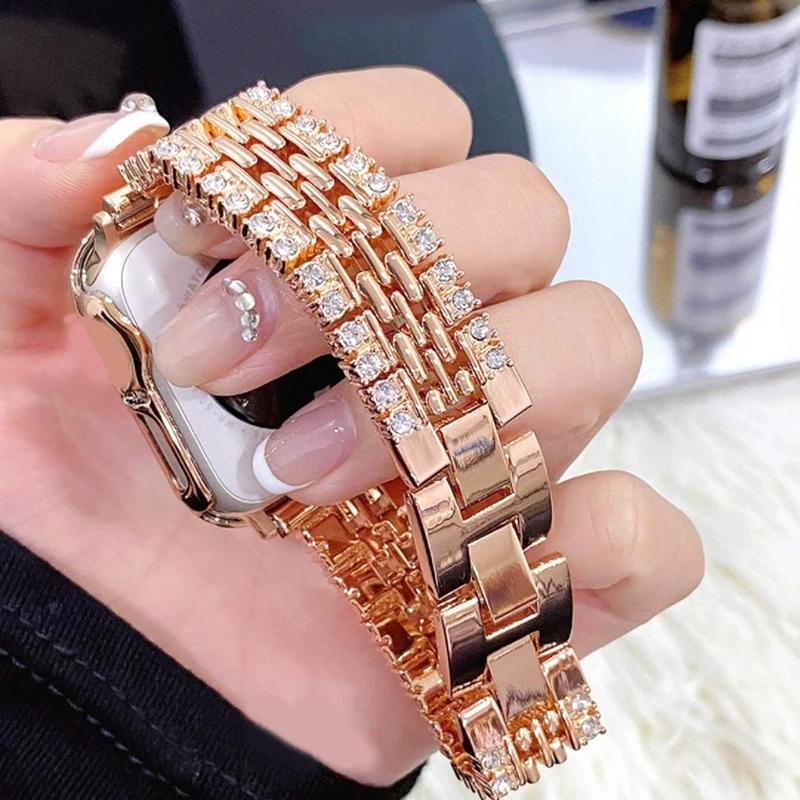 Ladies Bling Watch Band 7 Case Compatible with Apple 38 40 41mm 42 44 45mm, 1 Count Shiny Case & 1 Count Sparkling Luxury Band, Cute & Charming Band for iWatch SE Series 9 8 7 6 5 4 3 2 1SE