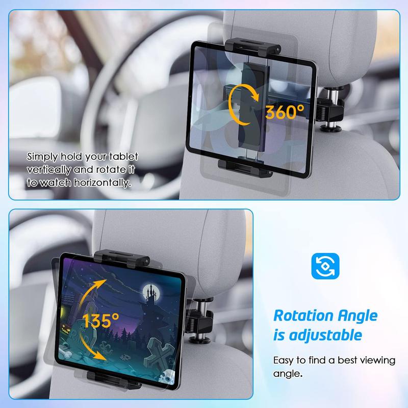 Seat Headrest Tablet Stand Mount Cradle for Rear Passengers, Car Tablet Holder Compatible with All Tables Size 4.7