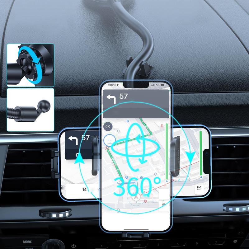 Car Phone Holder for Dashboard Windshield, Long Arm Car Phone Holder Mount, Strong Suction Cup Anti-shake Holder Compatible for iPhone Samsung