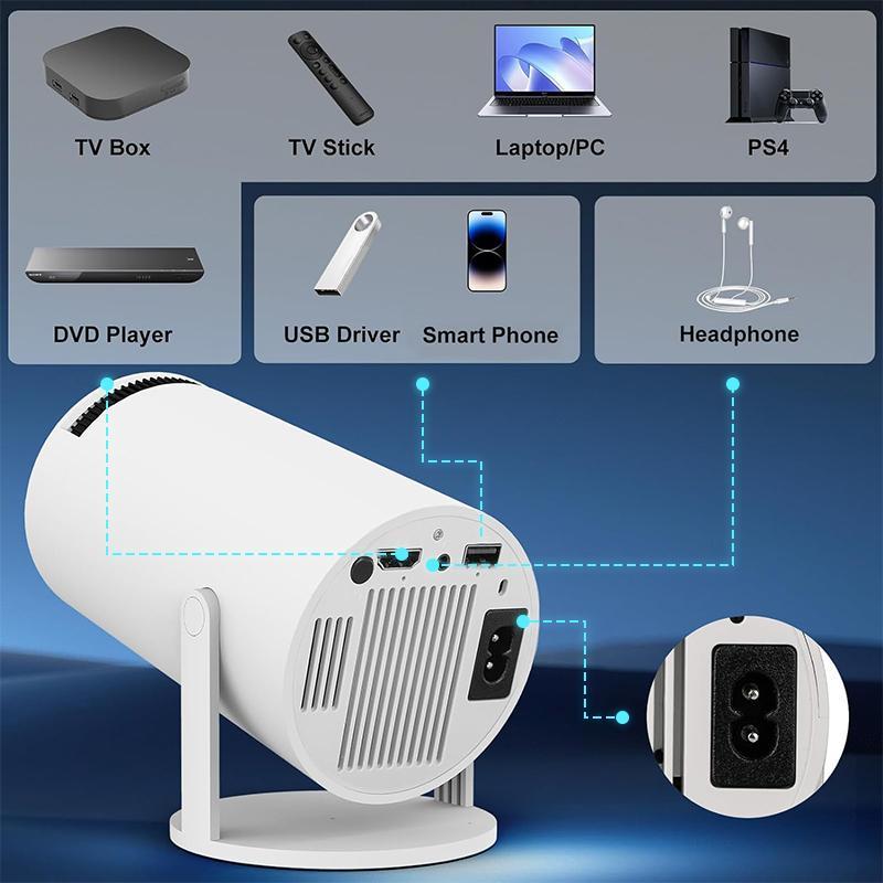 Portable Outdoor Projector with WiFi & BluetoothWireless Screen Projector for Home and OutdoorUse