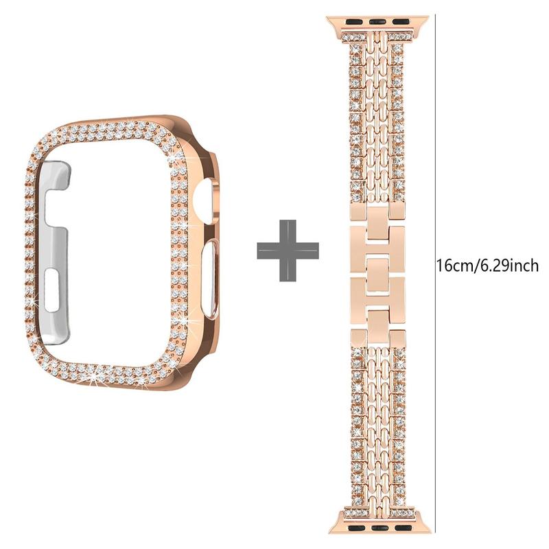 Ladies Bling Watch Band 7 Case Compatible with Apple 38 40 41mm 42 44 45mm, 1 Count Shiny Case & 1 Count Sparkling Luxury Band, Cute & Charming Band for iWatch SE Series 9 8 7 6 5 4 3 2 1SE