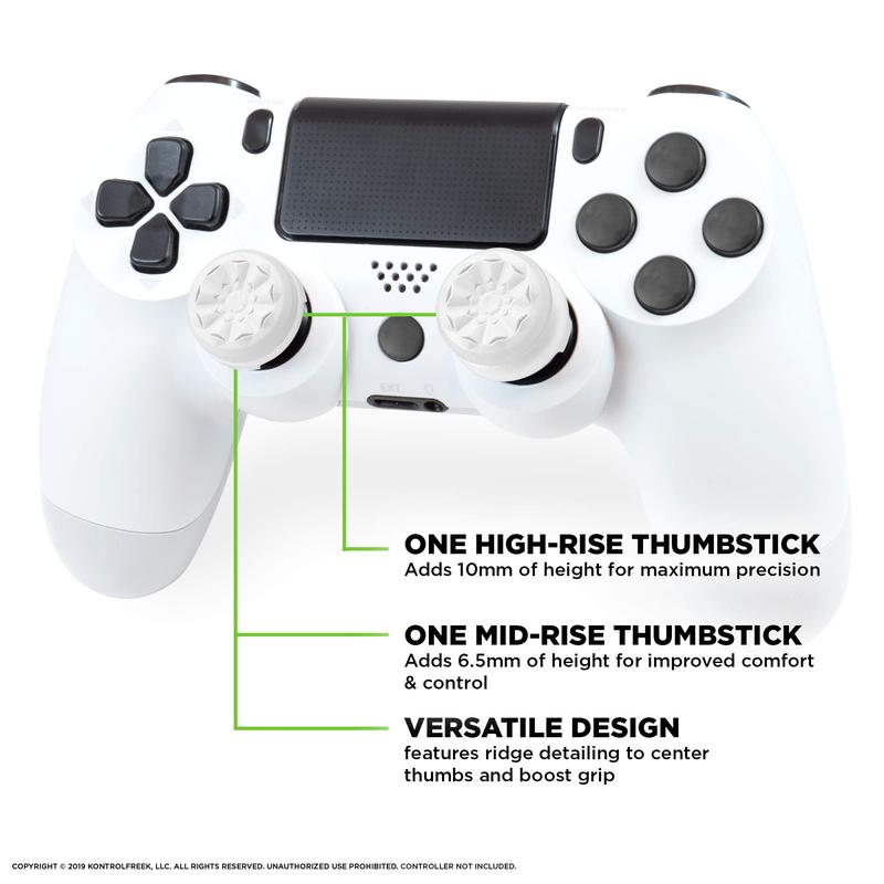 Playstation 5 controller accessories, FPS Freek Galaxy White for Playstation 4 5 (PS4 5) | ps5 console thumbsticks | 1 High-Rise, 1 Mid-Rise | White