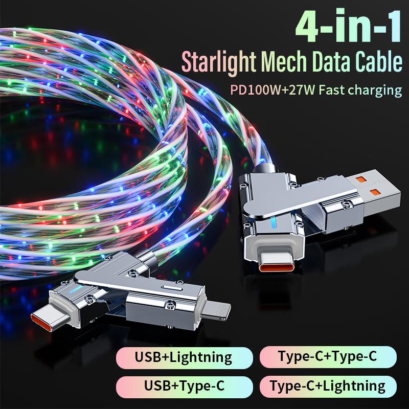 4 in 1 USB C 120W Charging Cable, USB C to C Multi Fast Type C Charging Cable with Light,for iPhone 15,14,13,Samsung S24 23 22,LG,Google,Tablet. Mobile Smartphone Cellphone Electronic Charger Mobile Smartphone