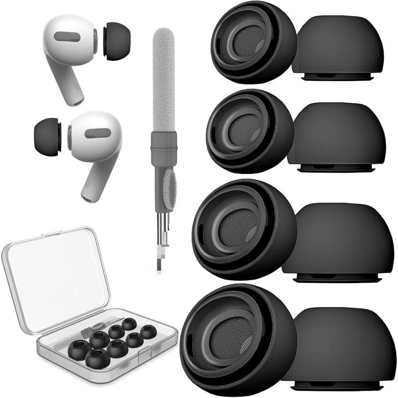 [4 Pairs]Anti Slip Ear Tip Replacement with Noise Reduction Hole for Airpod Pro and 2nd Generation, Comfortable Silicone Earplugs with Storage Case, Cleaning Kit, 4 Sizes (XS S M L) - White