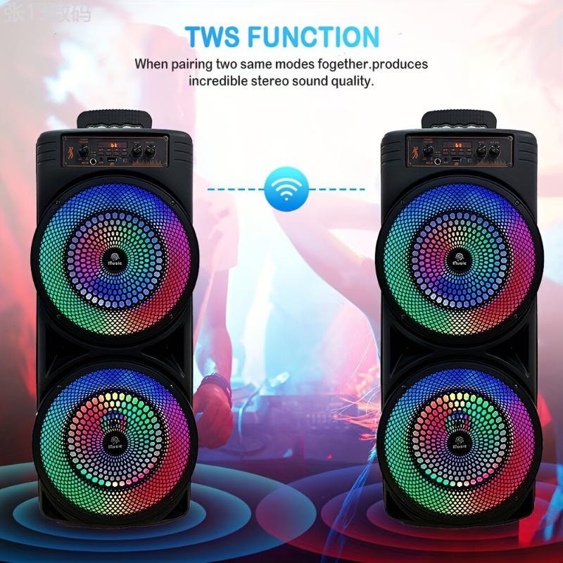 6000W Portable Speaker Party Bass Stereo Dual Speaker Subwoofer Dual 8-inch Portable RGB Large Aperture Karaoke Square Dance Bass Speaker with Microphone Remote Control Audio Rechargeable Audio Rechargeable